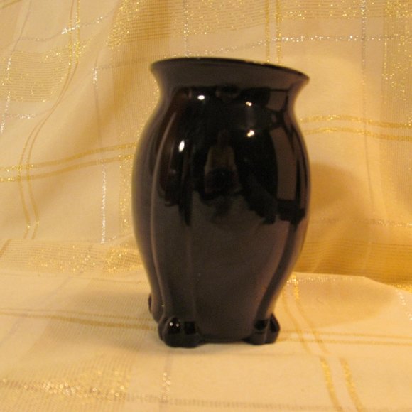 None Art Vintage Black Onyx Vase Small Great Condition Wide Mouth